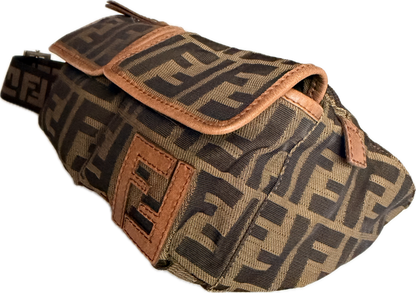 Vintage Fendi Zucca Canvas Double Pocket Belt Bag - Small