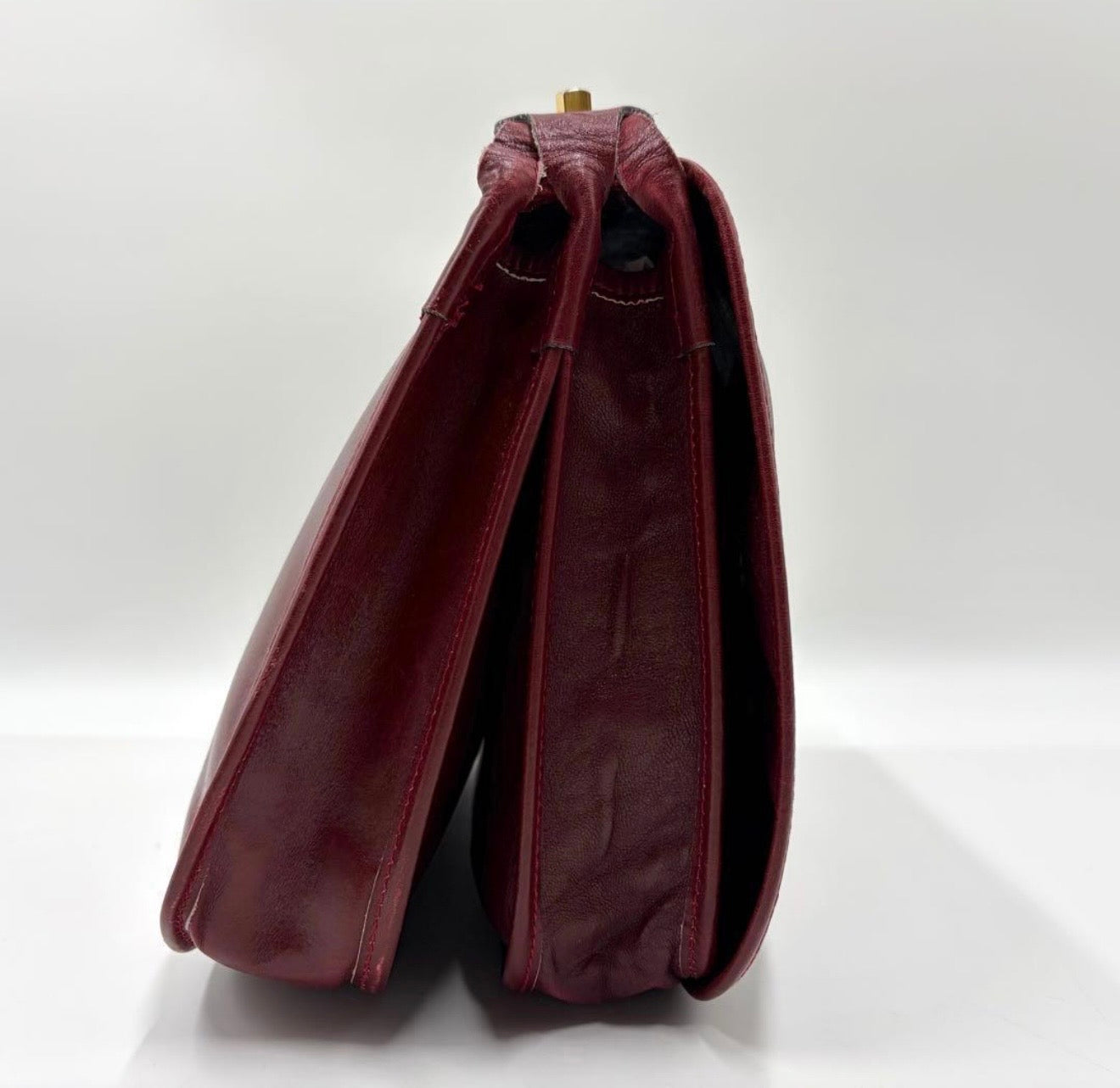 : Vintage Must de Cartier Burgundy Leather Saddle Flap Bag