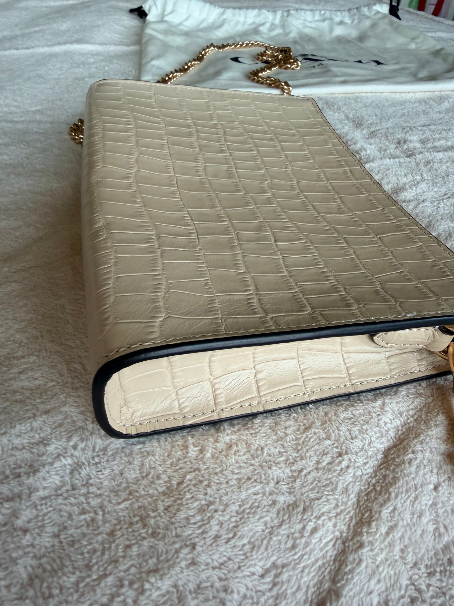 Coach Slim Crossbody Bag Croc-Embossed Leather Light Coral with Dust Bag