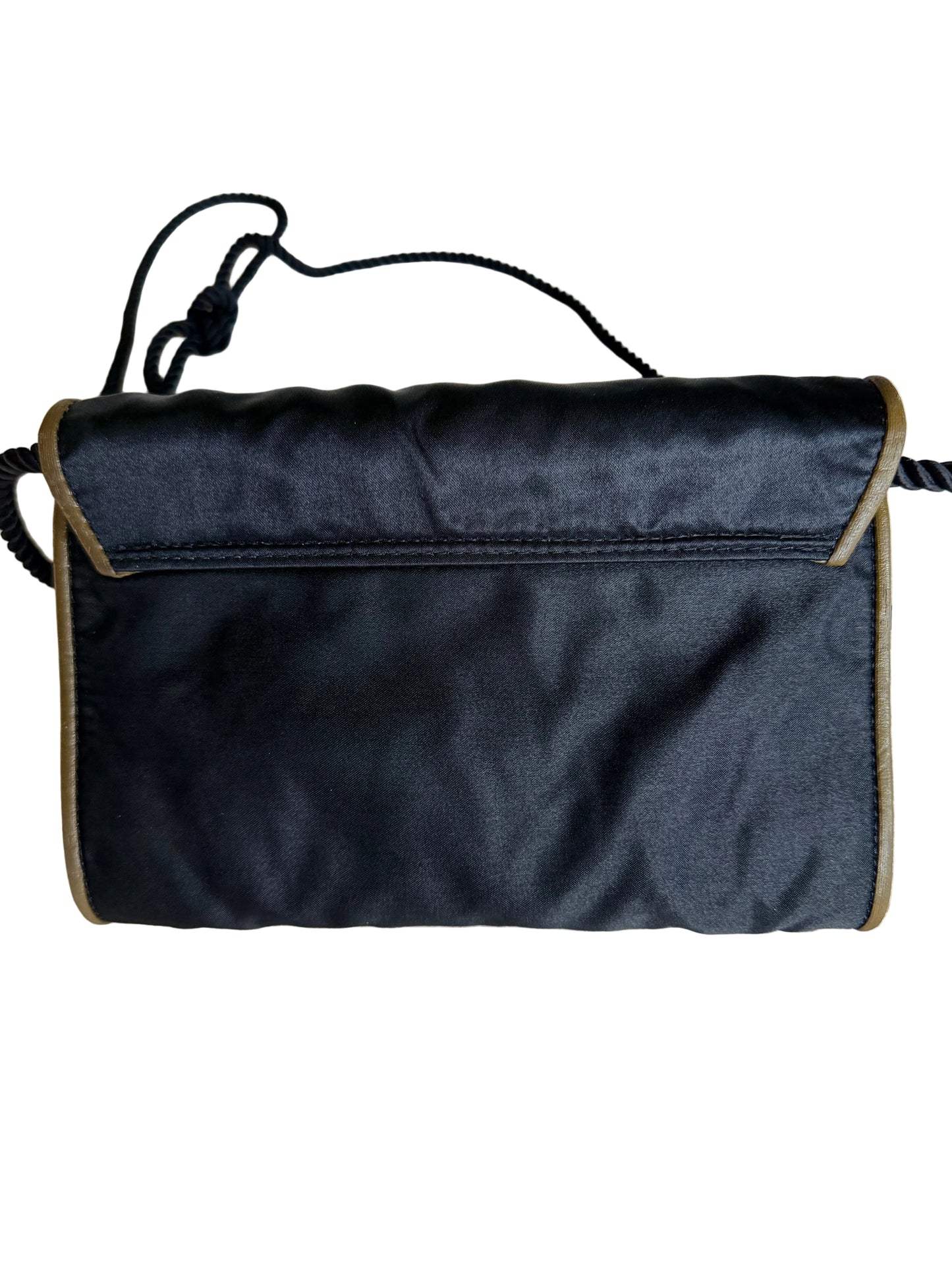 Yves Saint Laurent Vintage Black Satin Rope Shoulder Bag with Interior Mirror