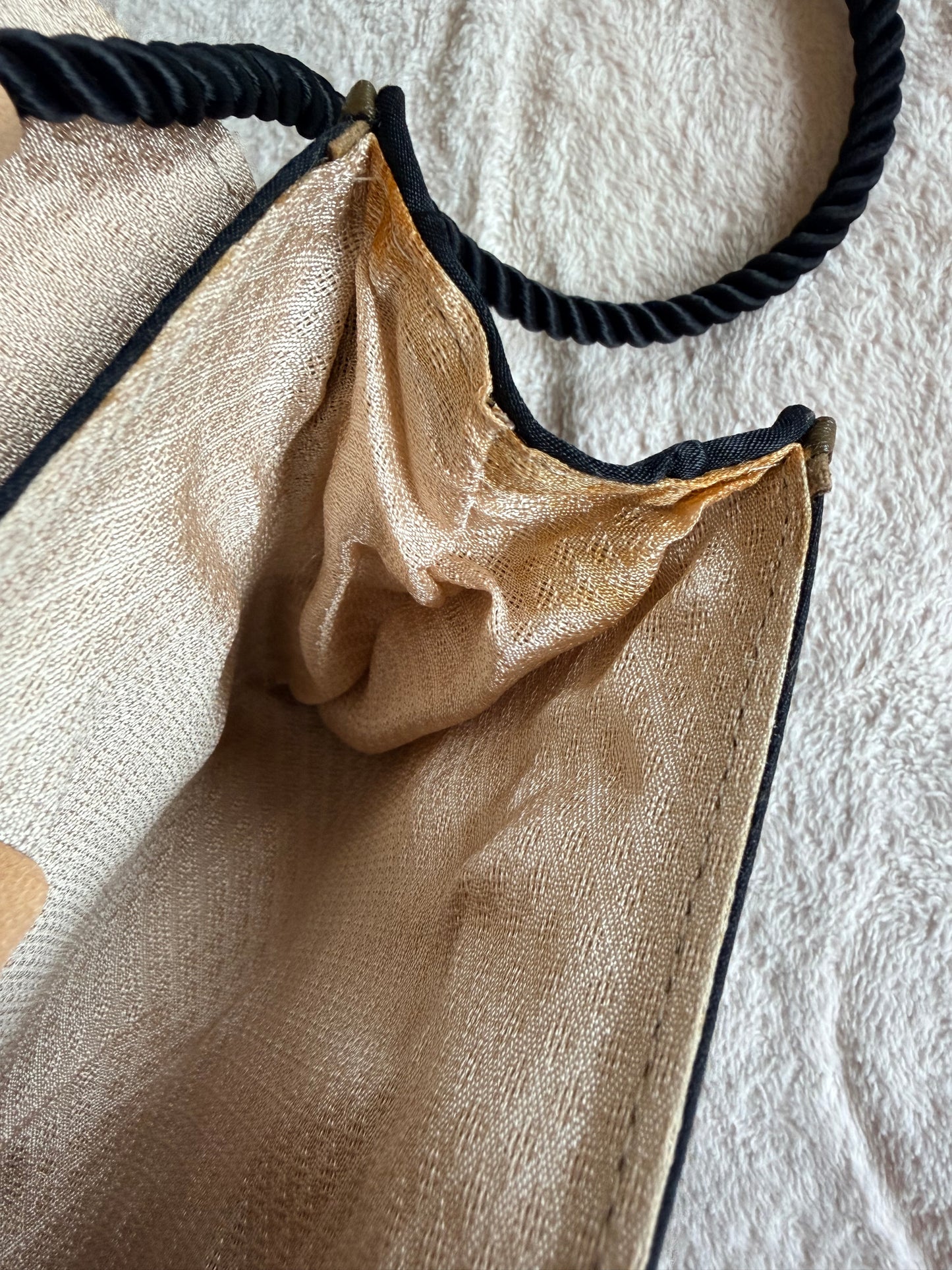 Yves Saint Laurent Vintage Black Satin Rope Shoulder Bag with Interior Mirror