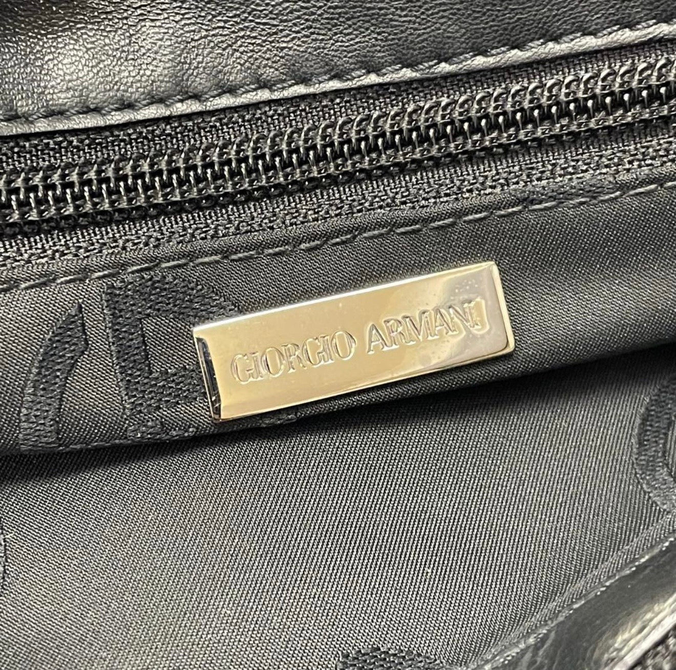 Vintage Giorgio Armani Black Nappa Leather Top Handle Bag - GA Logo