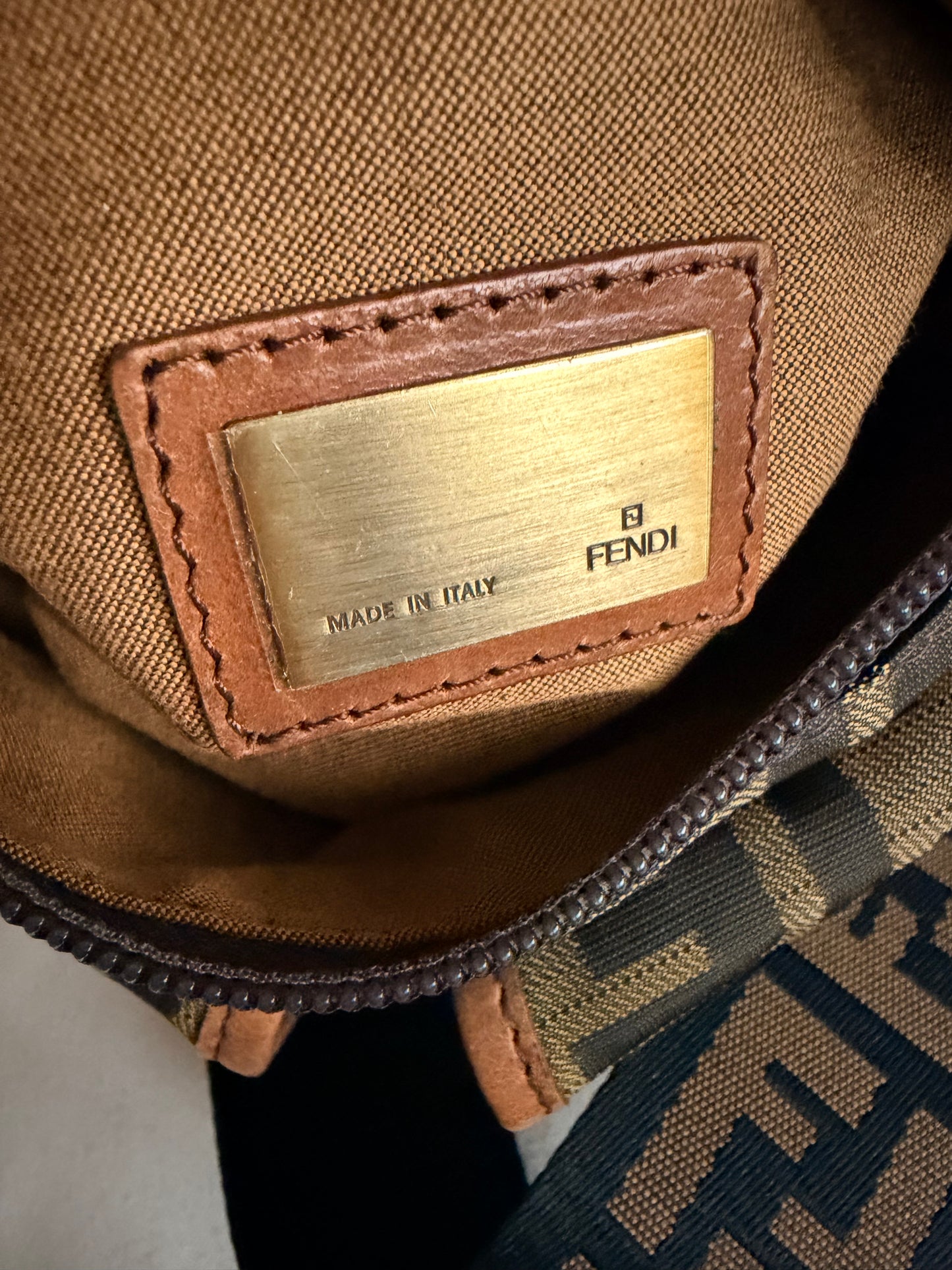 Vintage Fendi Zucca Canvas Double Pocket Belt Bag - Small