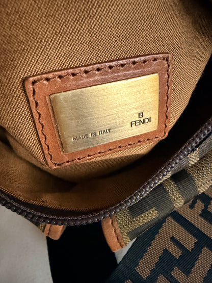 Vintage Fendi Zucca Canvas Double Pocket Belt Bag - Small