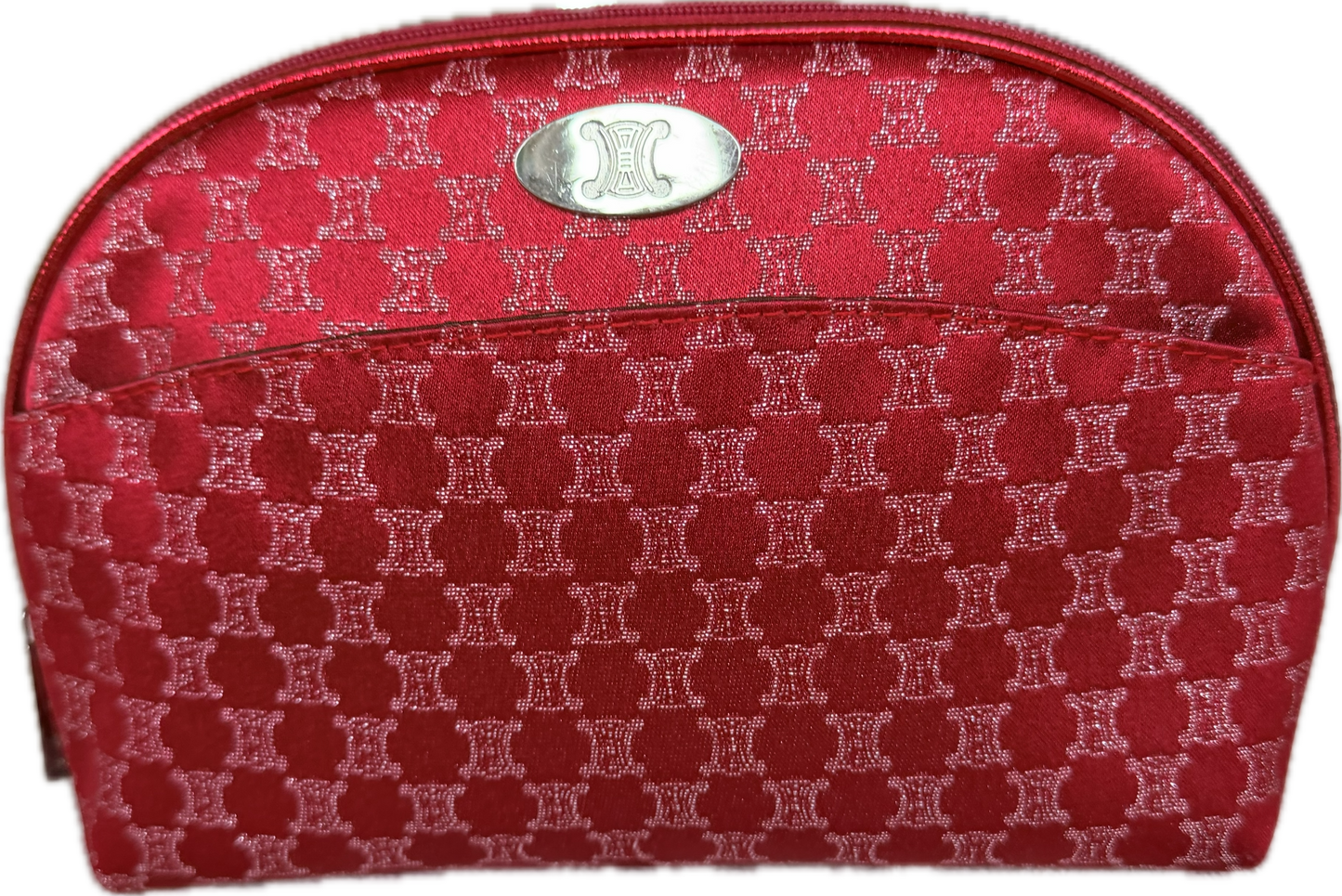 Celine Vintage Red Macadam Blason Canvas Cosmetic Pouch Clutch Bag
