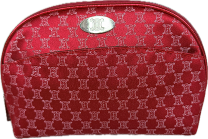 Celine Vintage Red Macadam Blason Canvas Cosmetic Pouch Clutch Bag
