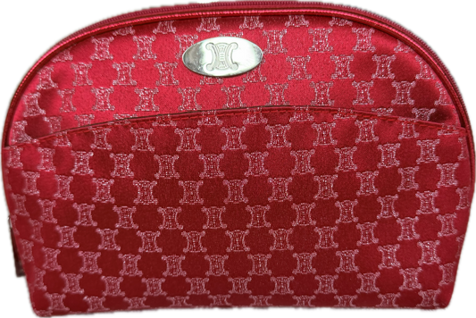 Celine Vintage Red Macadam Blason Canvas Cosmetic Pouch Clutch Bag