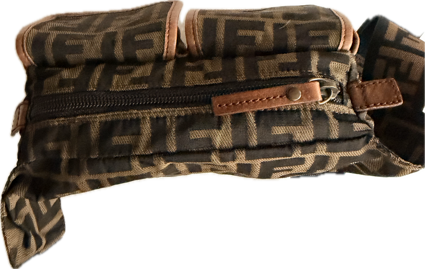 Vintage Fendi Zucca Canvas Double Pocket Belt Bag - Small