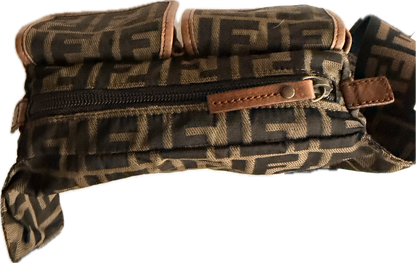 Vintage Fendi Zucca Canvas Double Pocket Belt Bag - Small