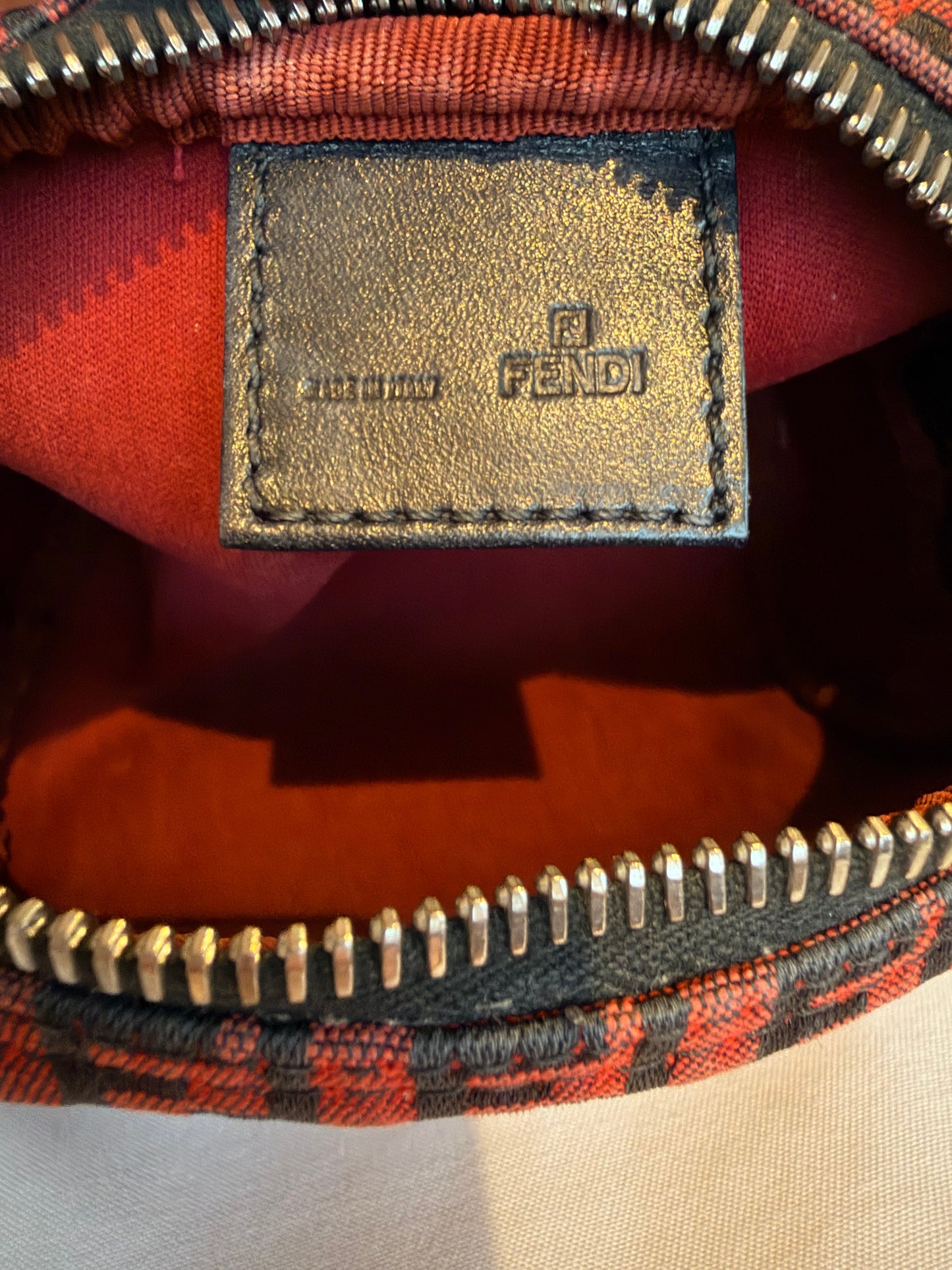 Vintage Fendi Zucca Canvas Mini Cosmetic Pouch - Rare Red & Black