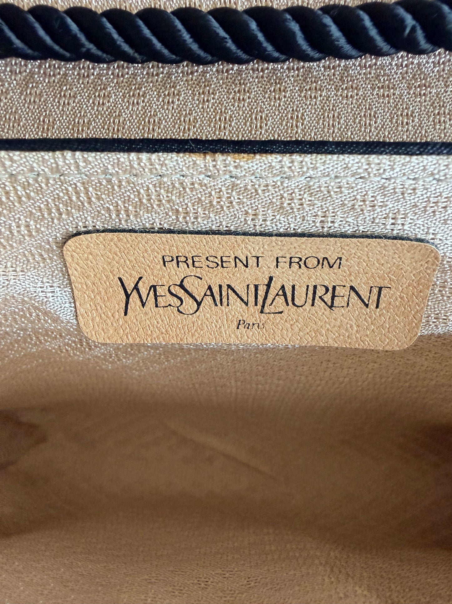 Yves Saint Laurent Vintage Black Satin Rope Shoulder Bag with Interior Mirror