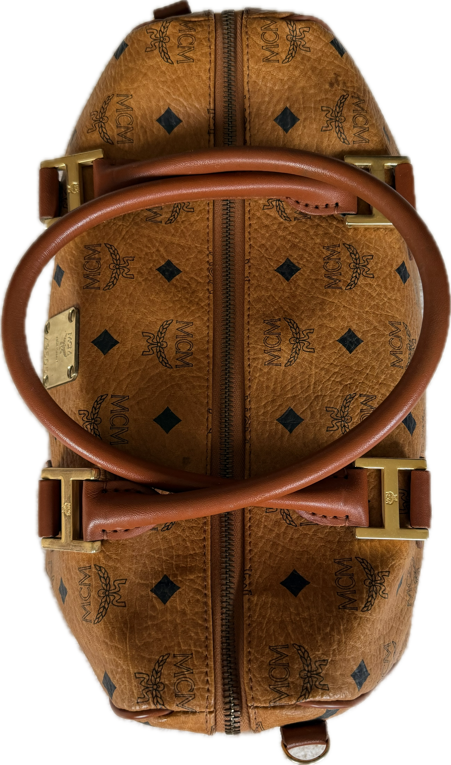 MCM Vintage Cognac Visetos Boston Bag Medium Monogram