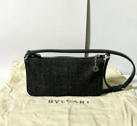 Bvlgari Logo Mania Mini Denim Shoulder Bag - Black Vintage Pochette