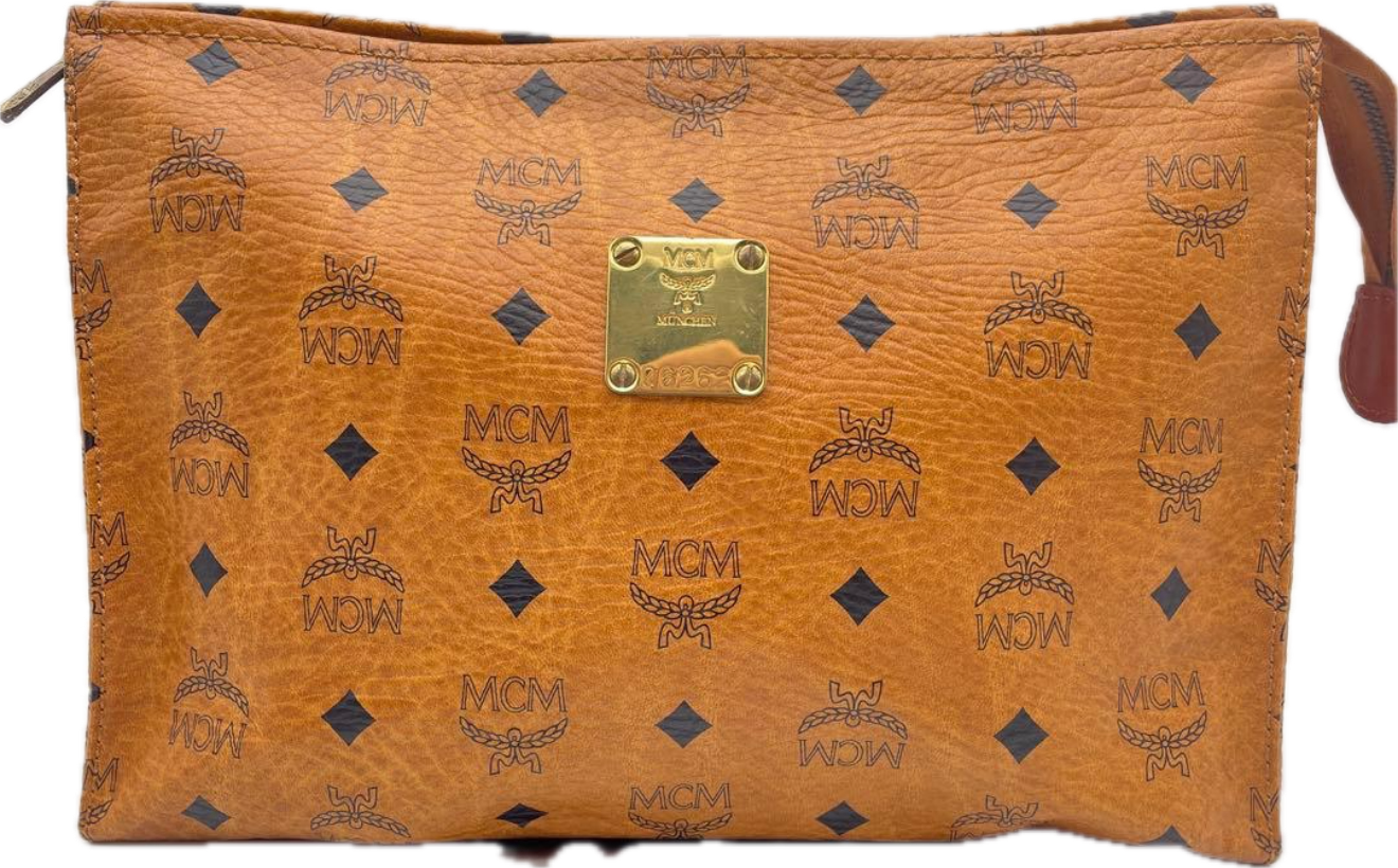 Vintage MCM Cognac Visetos Large Clutch Pouch Folio Bag