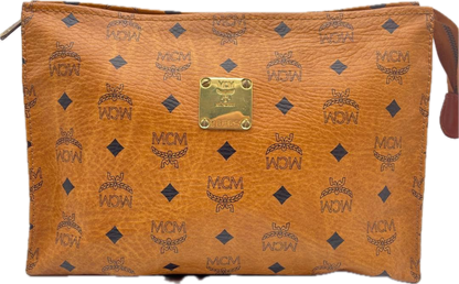 Vintage MCM Cognac Visetos Large Clutch Pouch Folio Bag