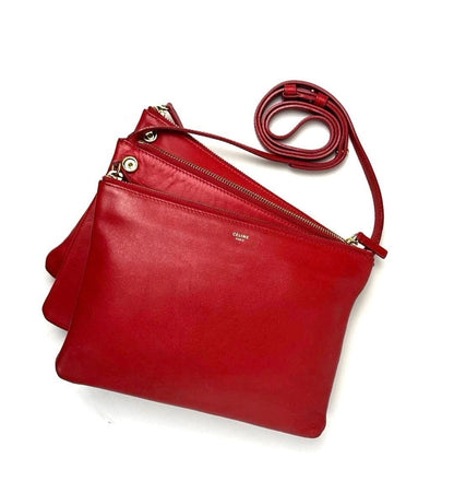 Celine Trio Large Leather Crossbody Bag in Red