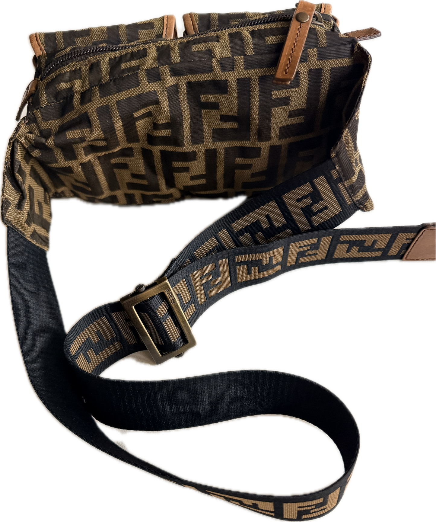 Vintage Fendi Zucca Canvas Double Pocket Belt Bag - Small