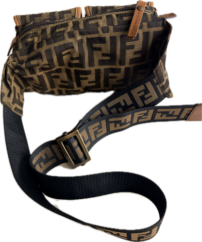 Vintage Fendi Zucca Canvas Double Pocket Belt Bag - Small