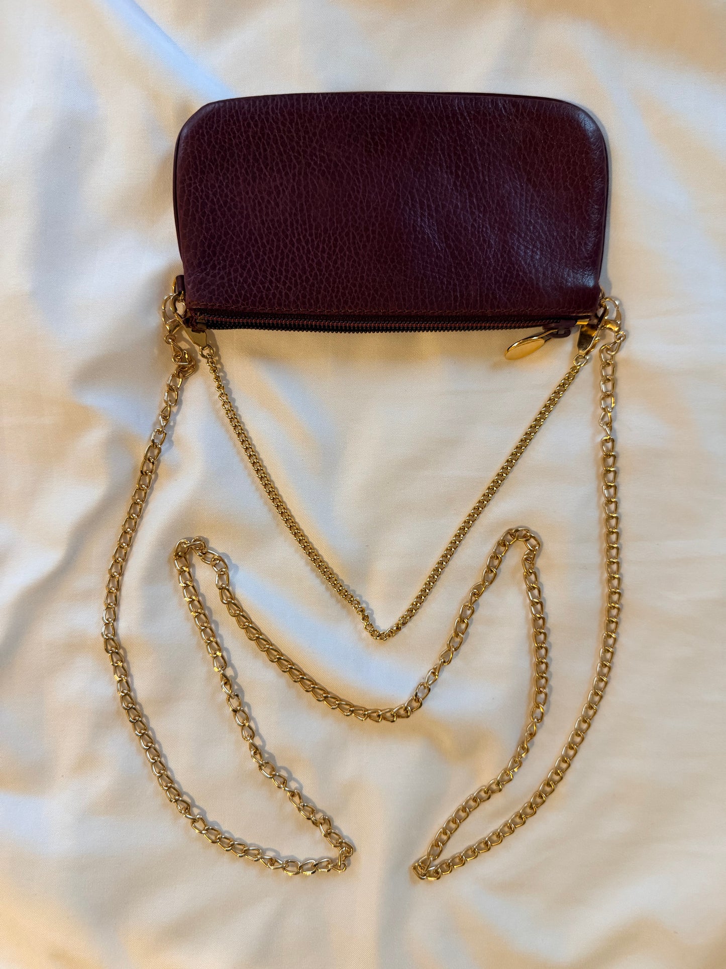 Vintage Must de Cartier Burgundy Leather Chain Wallet Pouch