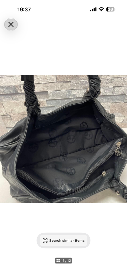 Vintage Giorgio Armani Black Nappa Leather Top Handle Bag - GA Logo