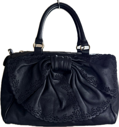 Pre-loved RED Valentino Black Leather Bow Shoulder Bag