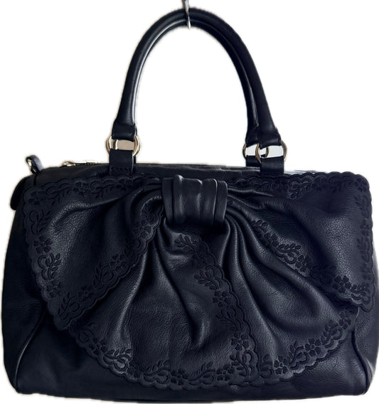 Pre-loved RED Valentino Black Leather Bow Shoulder Bag