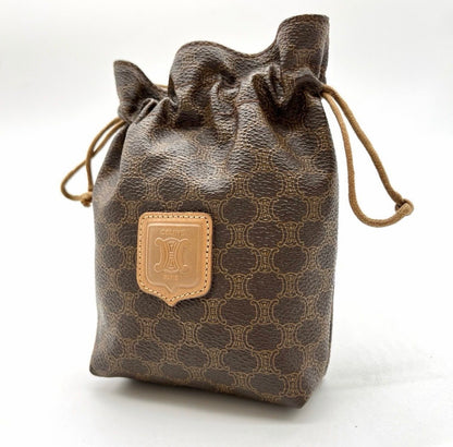 Celine Vintage Macadam Canvas Drawstring Pouch / Bucket Bag