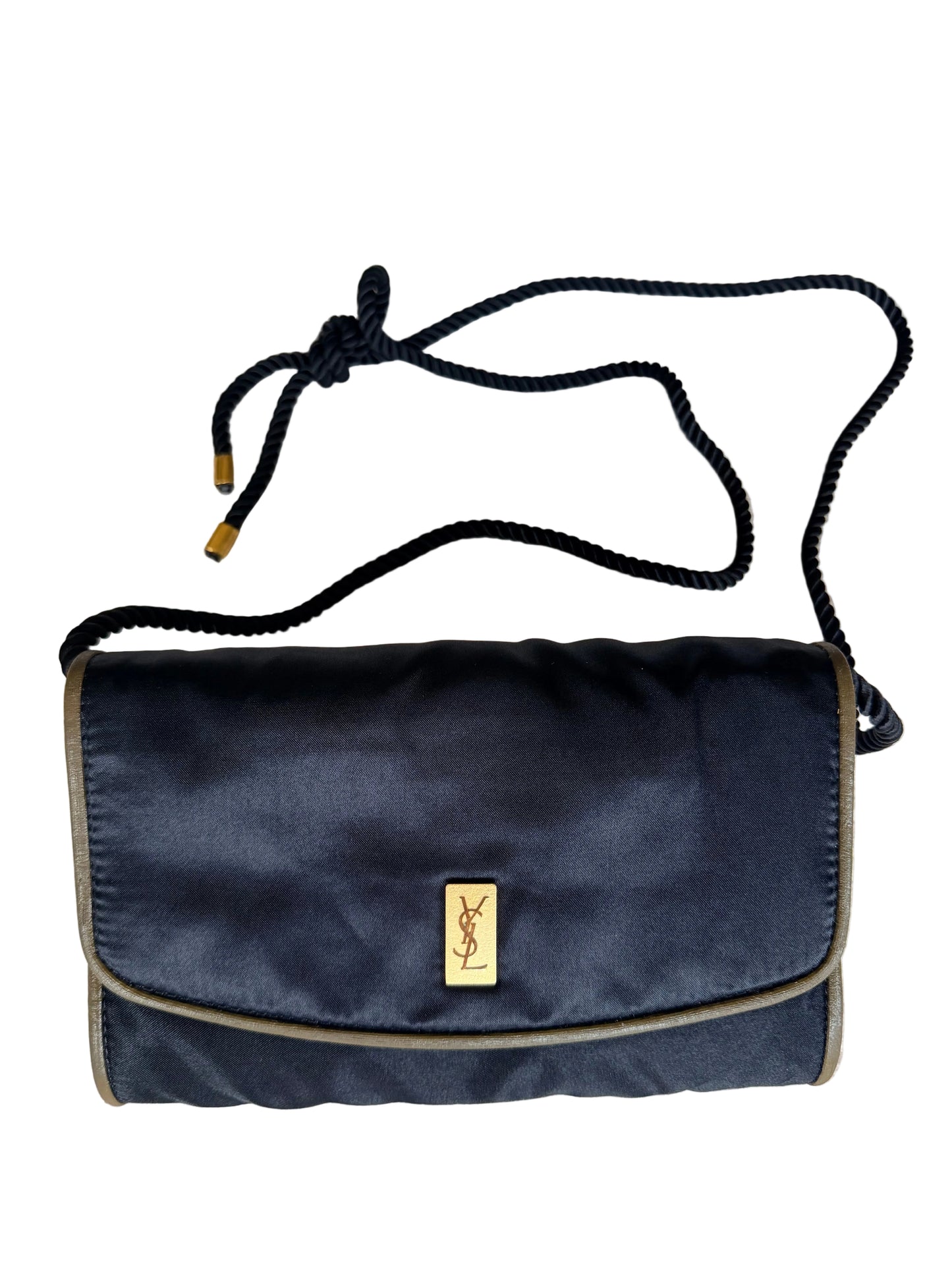 Yves Saint Laurent Vintage Black Satin Rope Shoulder Bag with Interior Mirror