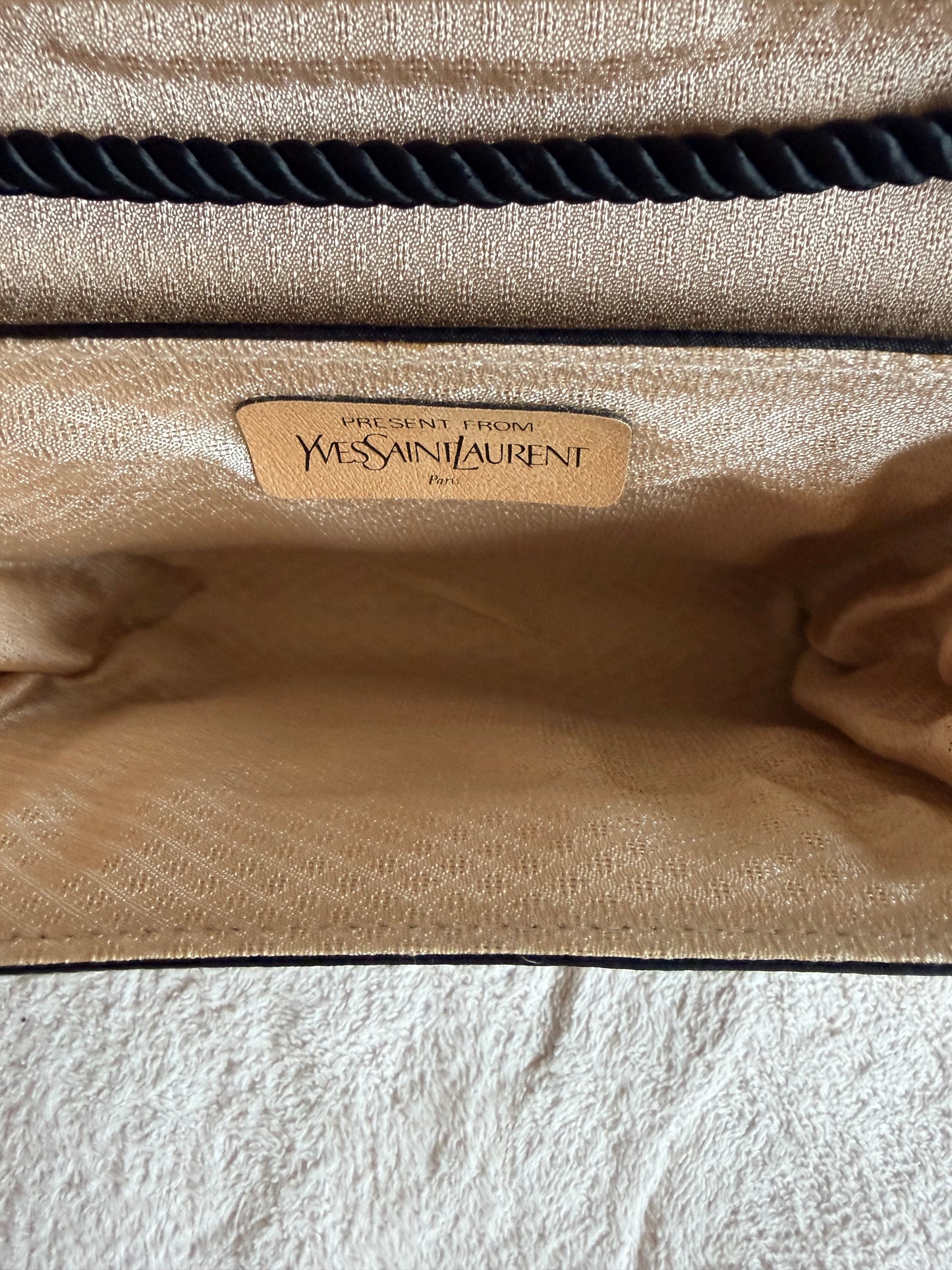 Yves Saint Laurent Vintage Black Satin Rope Shoulder Bag with Interior Mirror