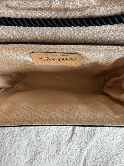 Yves Saint Laurent Vintage Black Satin Rope Shoulder Bag with Interior Mirror