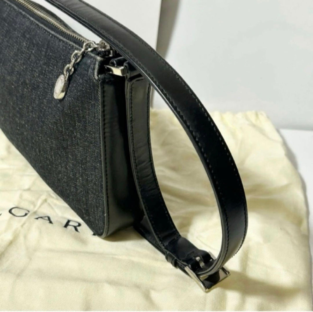 Bvlgari Logo Mania Mini Denim Shoulder Bag - Black Vintage Pochette