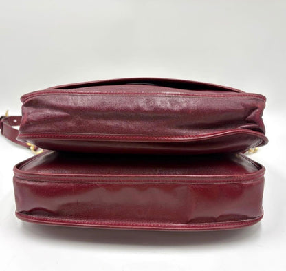 : Vintage Must de Cartier Burgundy Leather Saddle Flap Bag