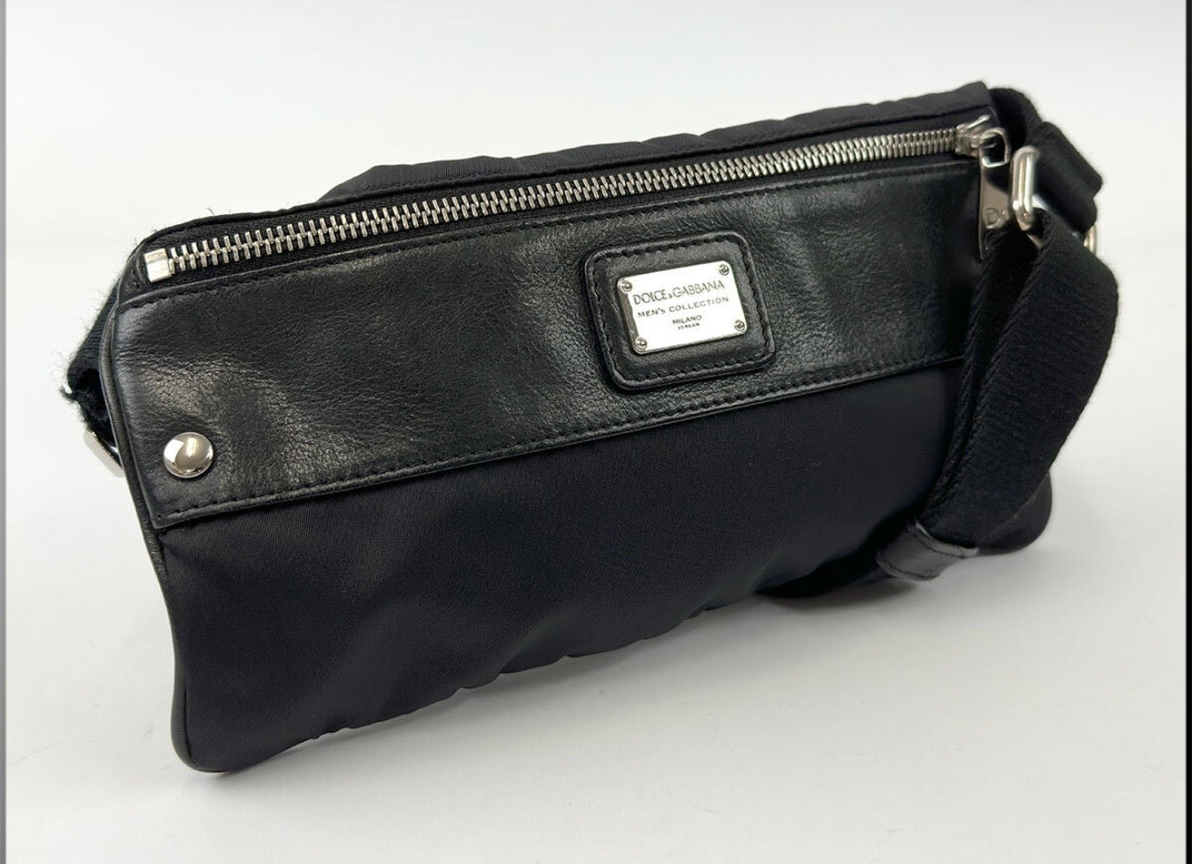 Dolce & Gabbana Black Nylon & Leather Logo Plaque Belt Bag