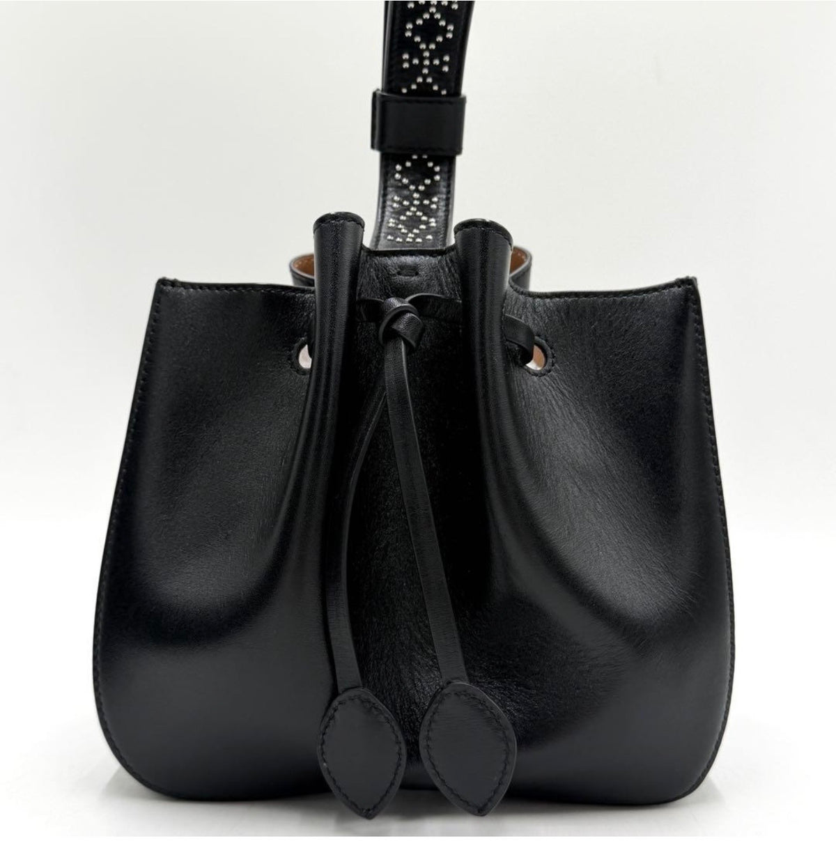 Authentic ALAÏA Black Leather Rose Marie Studded Bucket Bag Excellent Condition