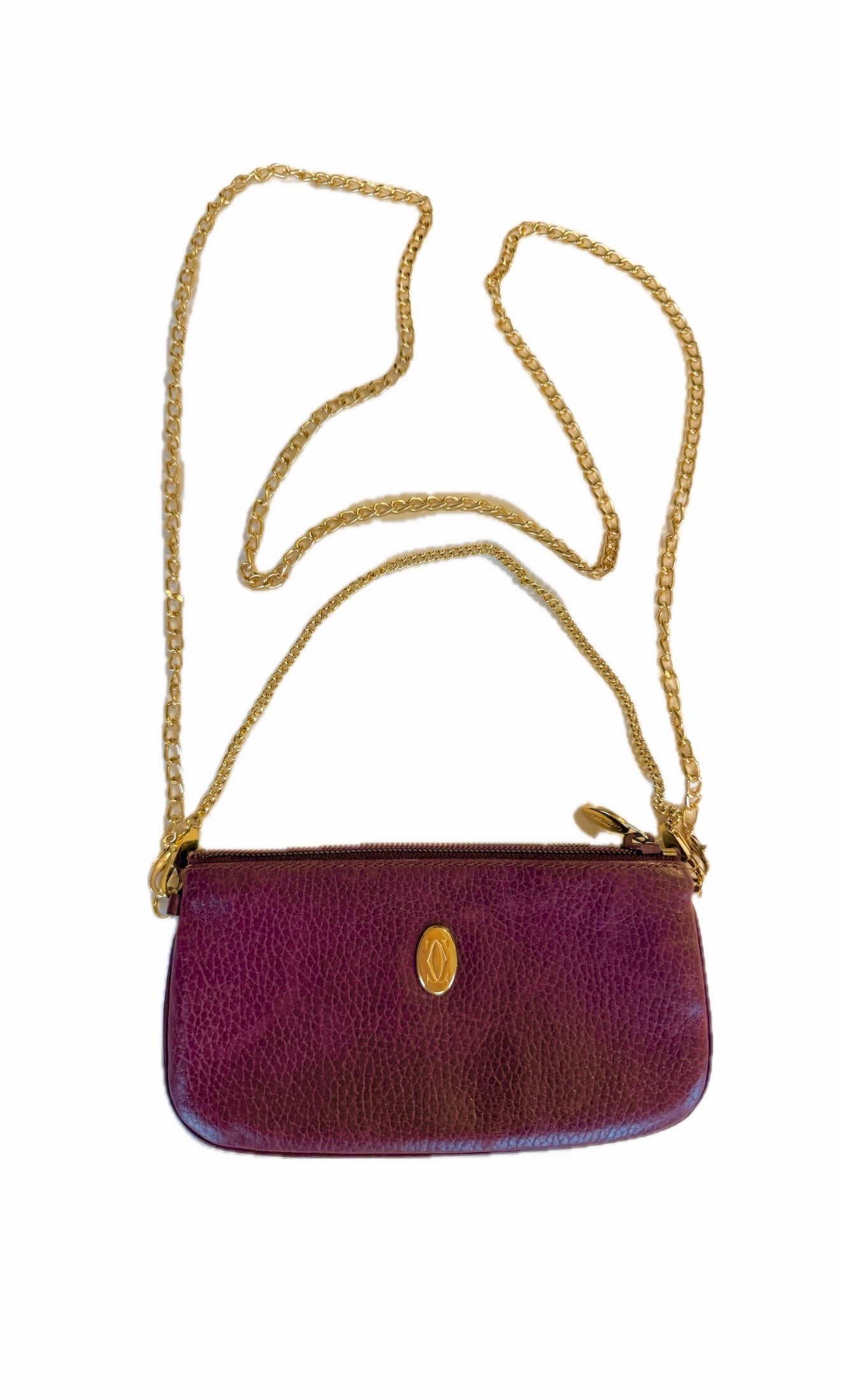 Vintage Must de Cartier Burgundy Leather Chain Wallet Pouch