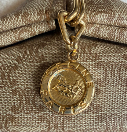 Celine Vintage Macadam Canvas Mini Coin Purse Case with Gold Carriage Charm