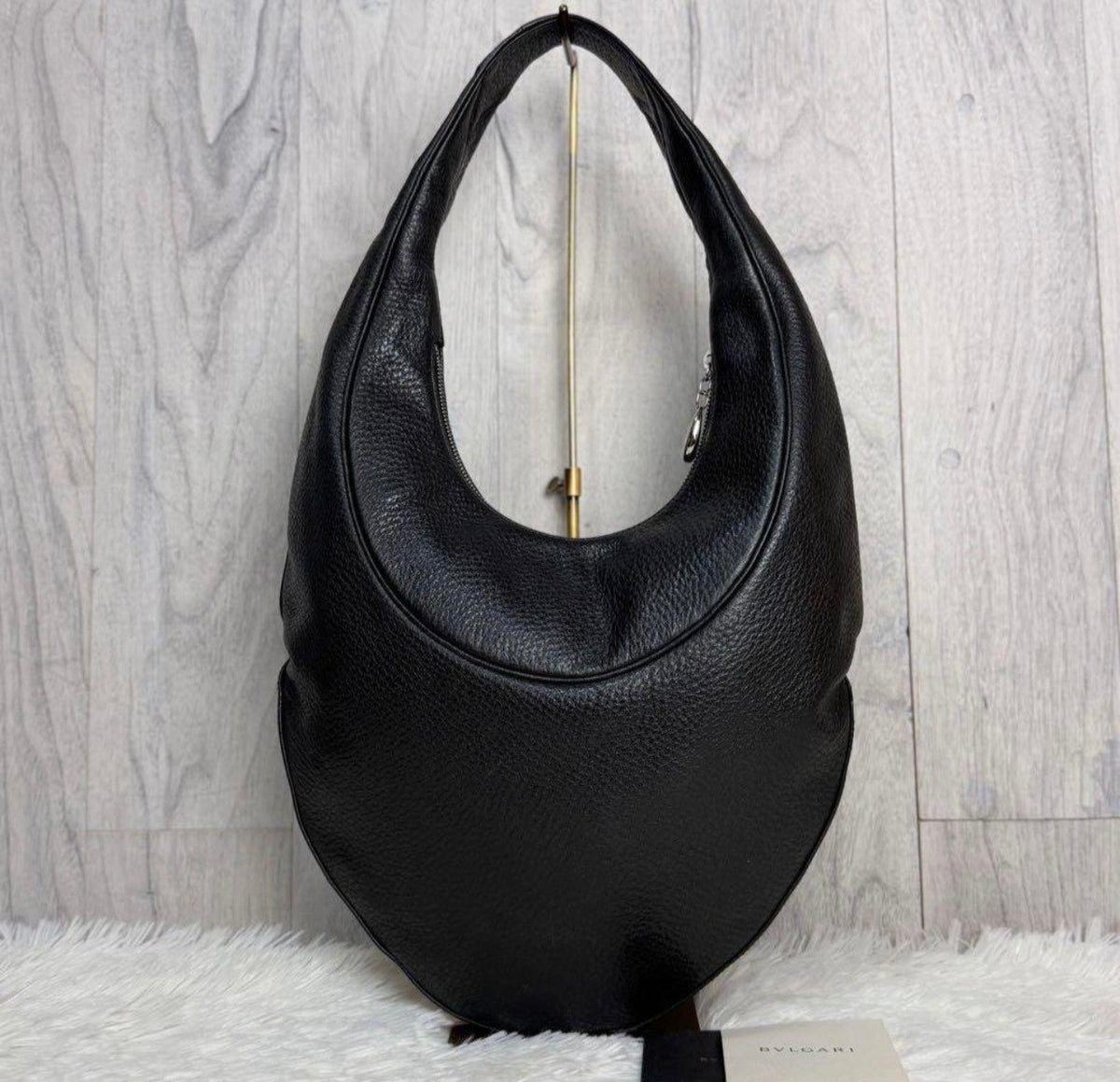 Authentic BVLGARI Black Leather Moon Hobo Bag Slouchy Crescent Shoulder Bag