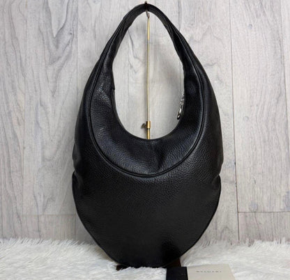 Authentic BVLGARI Black Leather Moon Hobo Bag Slouchy Crescent Shoulder Bag