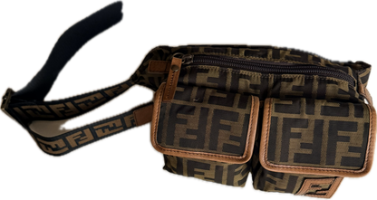 Vintage Fendi Zucca Canvas Double Pocket Belt Bag - Small