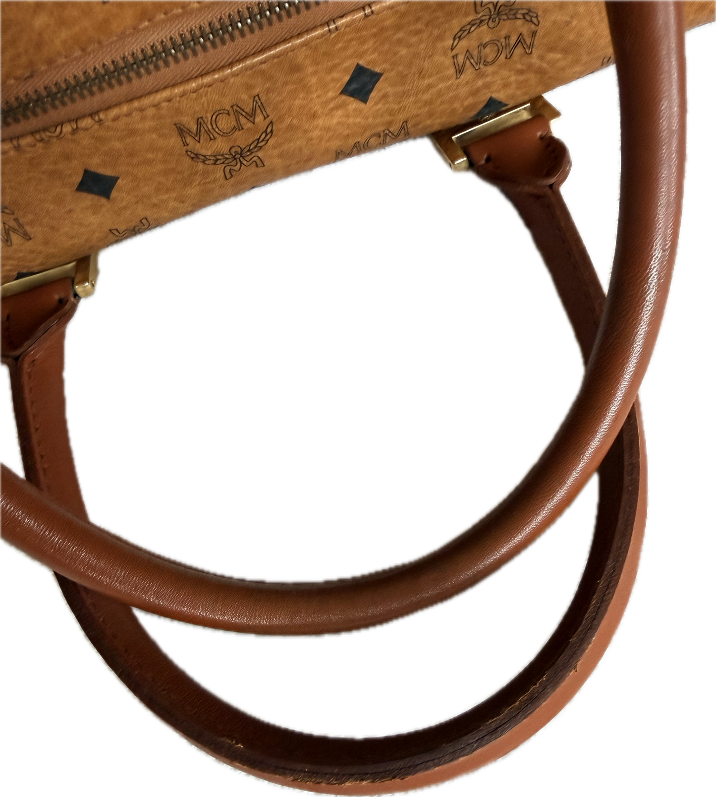MCM Vintage Cognac Visetos Boston Bag Medium Monogram