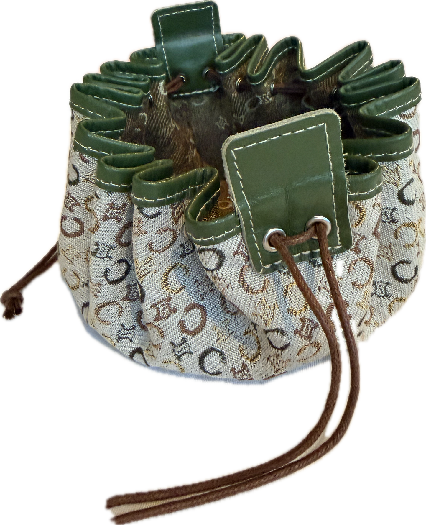 Vintage Celine C-Macadam Sulky Mini Kinchaku Drawstring Pouch - Green