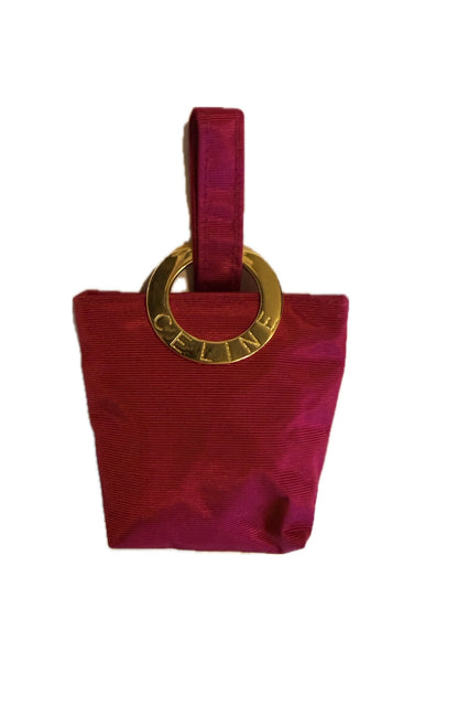 Vintage Celine Circle Logo Nylon Mini Wristlet Pouch - Magenta Pink