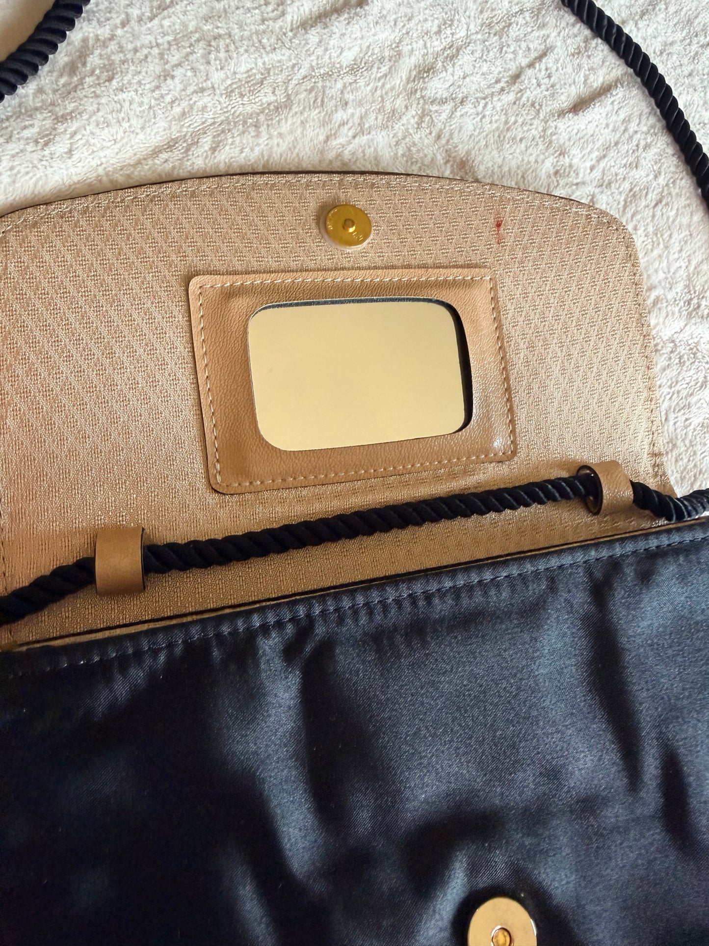 Yves Saint Laurent Vintage Black Satin Rope Shoulder Bag with Interior Mirror