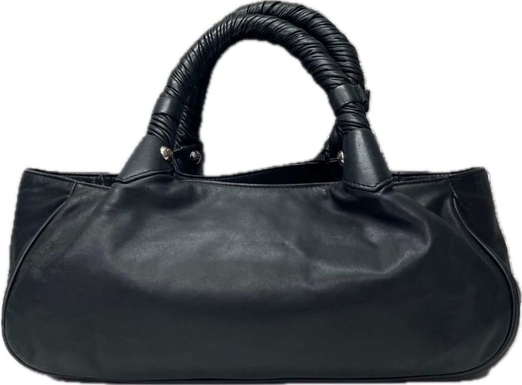 Vintage Giorgio Armani Black Nappa Leather Top Handle Bag - GA Logo