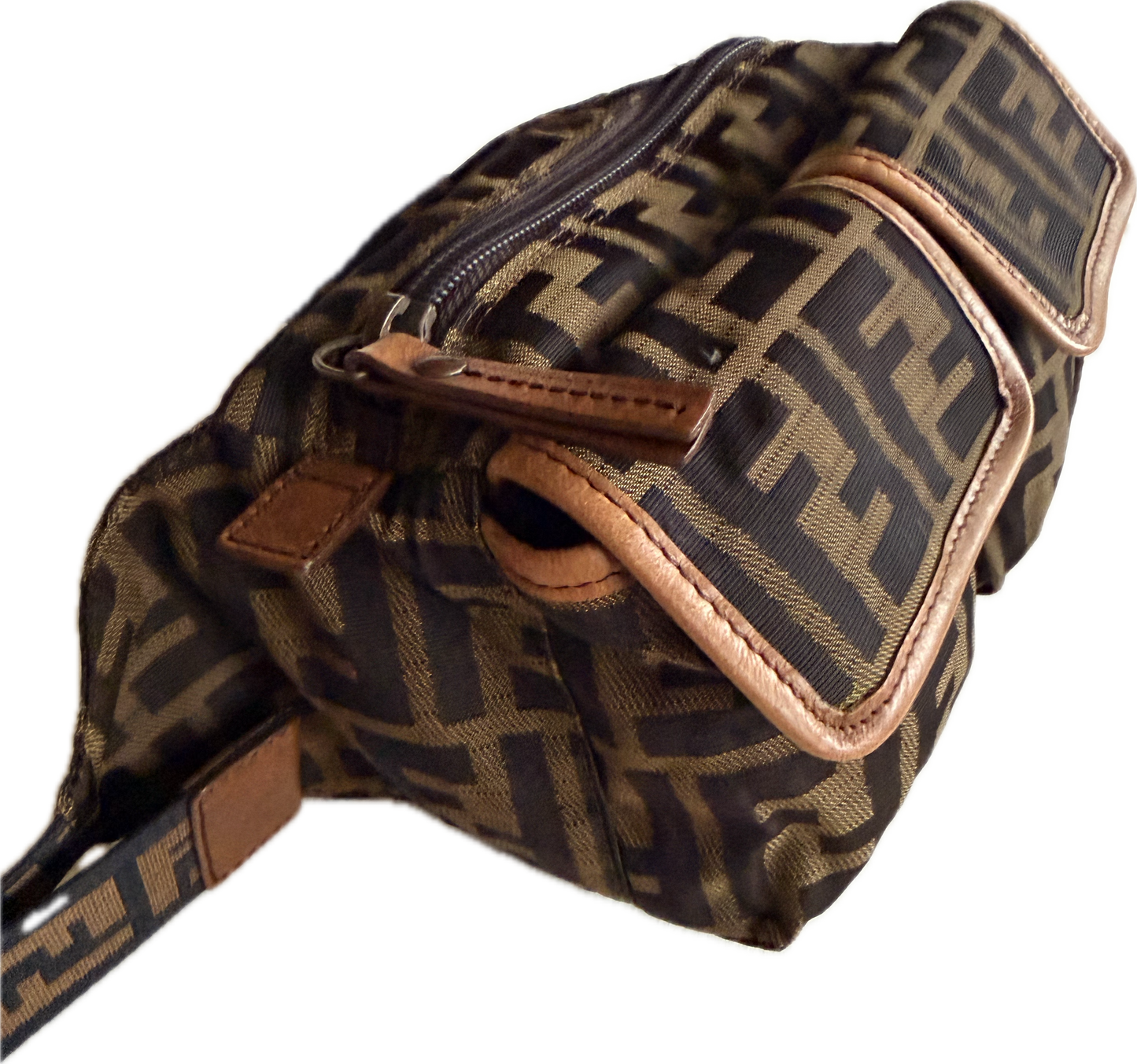 Vintage Fendi Zucca Canvas Double Pocket Belt Bag - Small