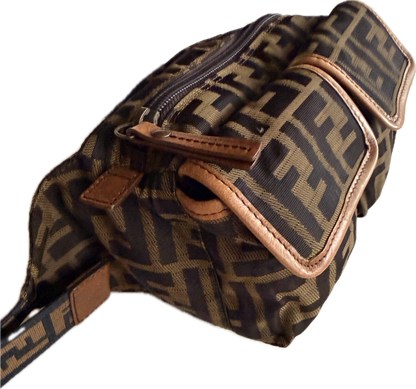 Vintage Fendi Zucca Canvas Double Pocket Belt Bag - Small