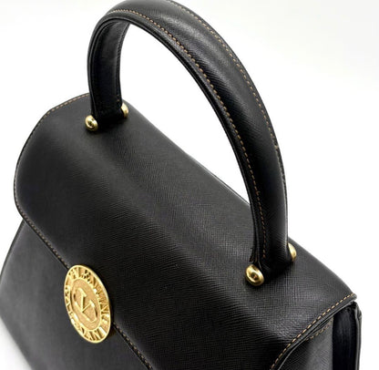 Vintage Valentino Garavani Black Leather Top Handle Bag with Crossbody Strap