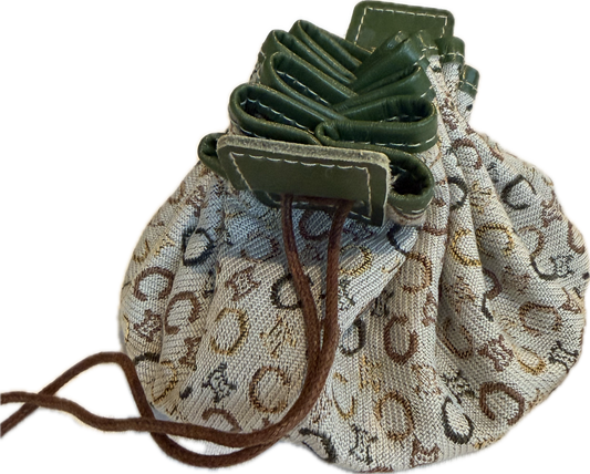 Vintage Celine C-Macadam Sulky Mini Kinchaku Drawstring Pouch - Green