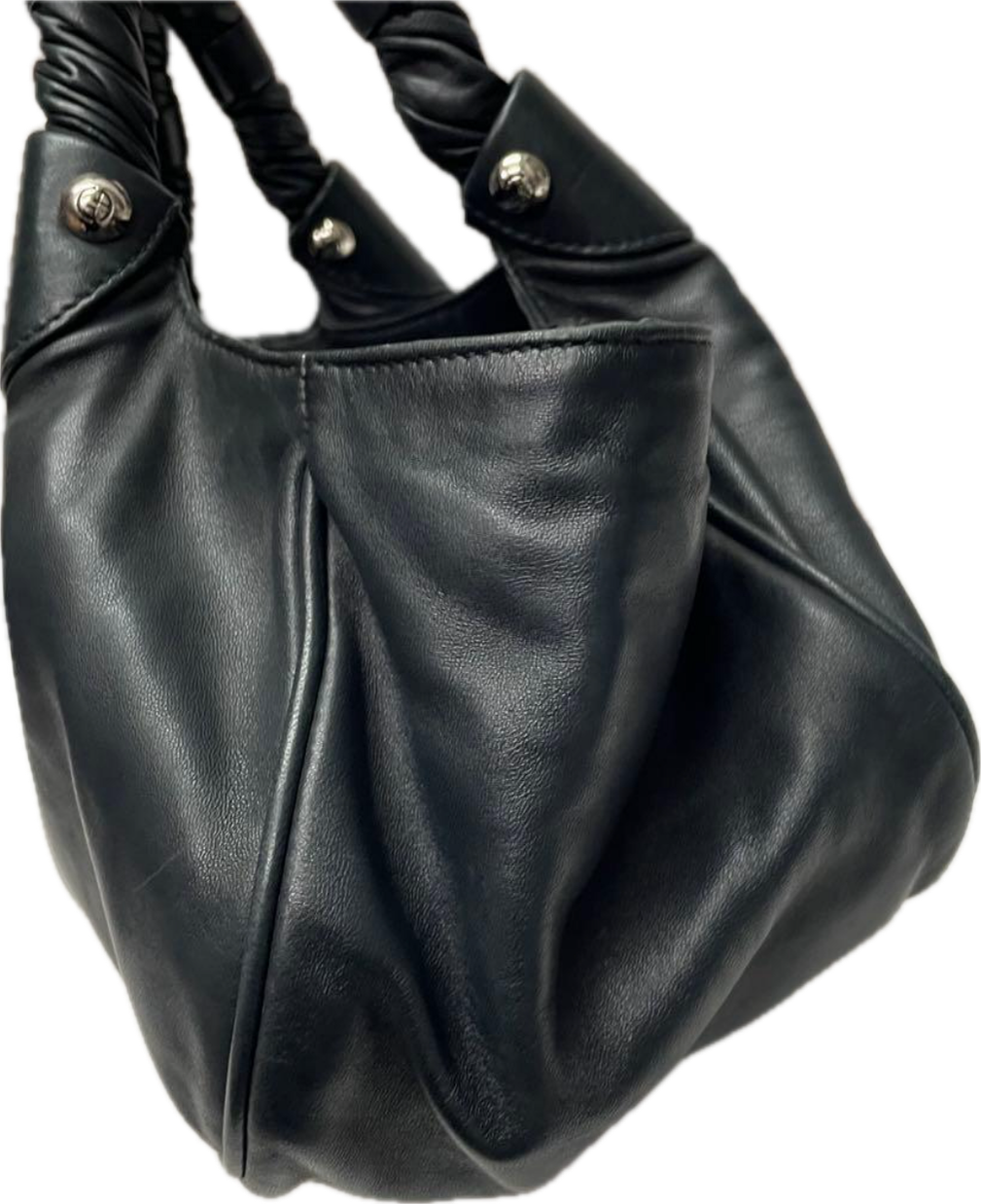 Vintage Giorgio Armani Black Nappa Leather Top Handle Bag - GA Logo