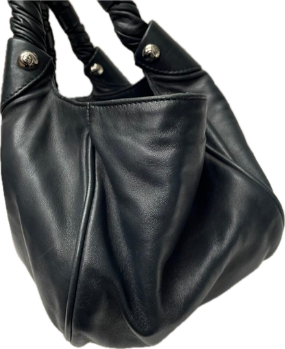 Vintage Giorgio Armani Black Nappa Leather Top Handle Bag - GA Logo